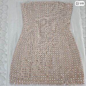 Zara strapless nude gemstone mini dress